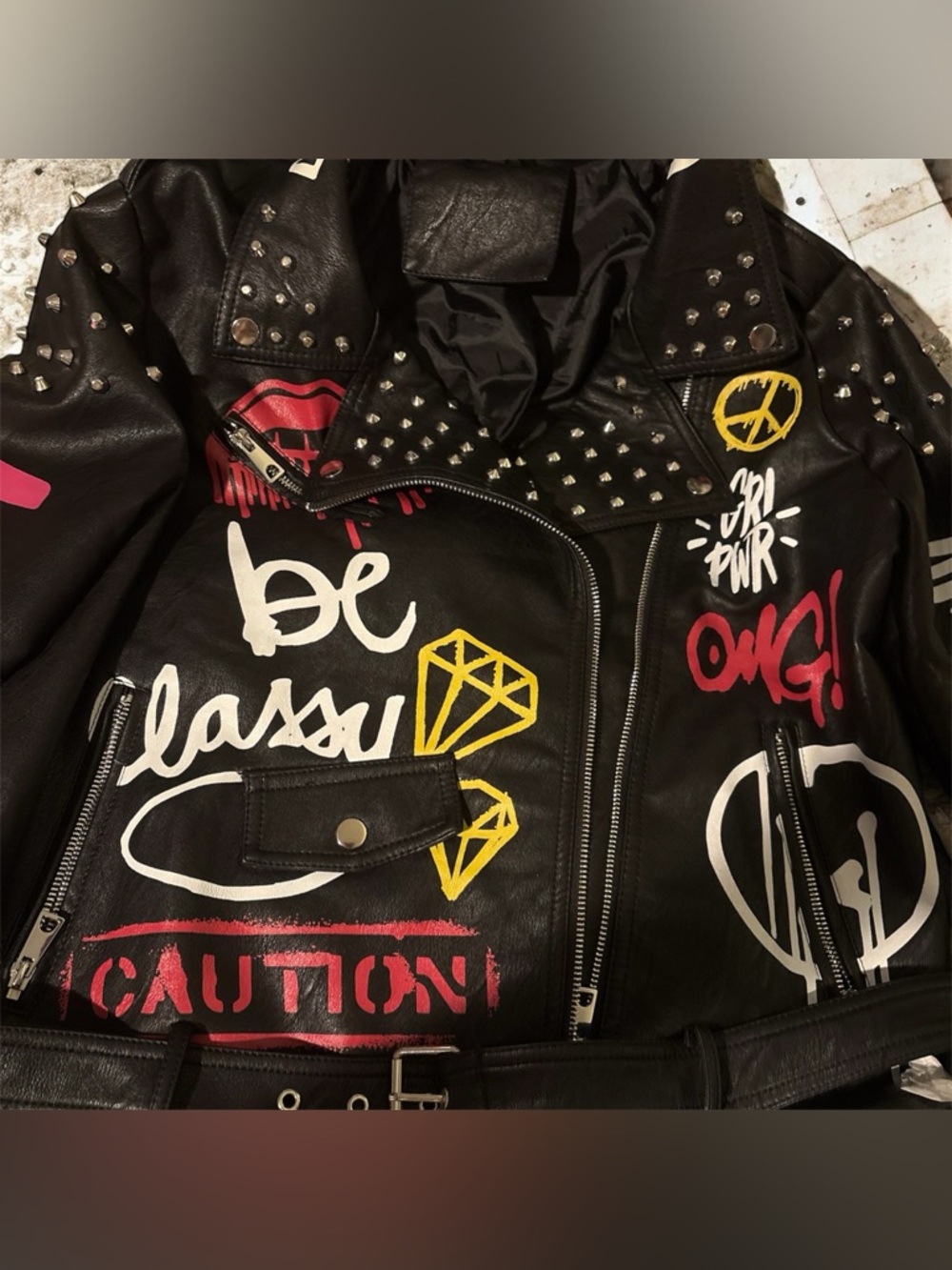 REDFOX Faux Leather Graffiti Motorcycle Jacket - Picture 7 of 7